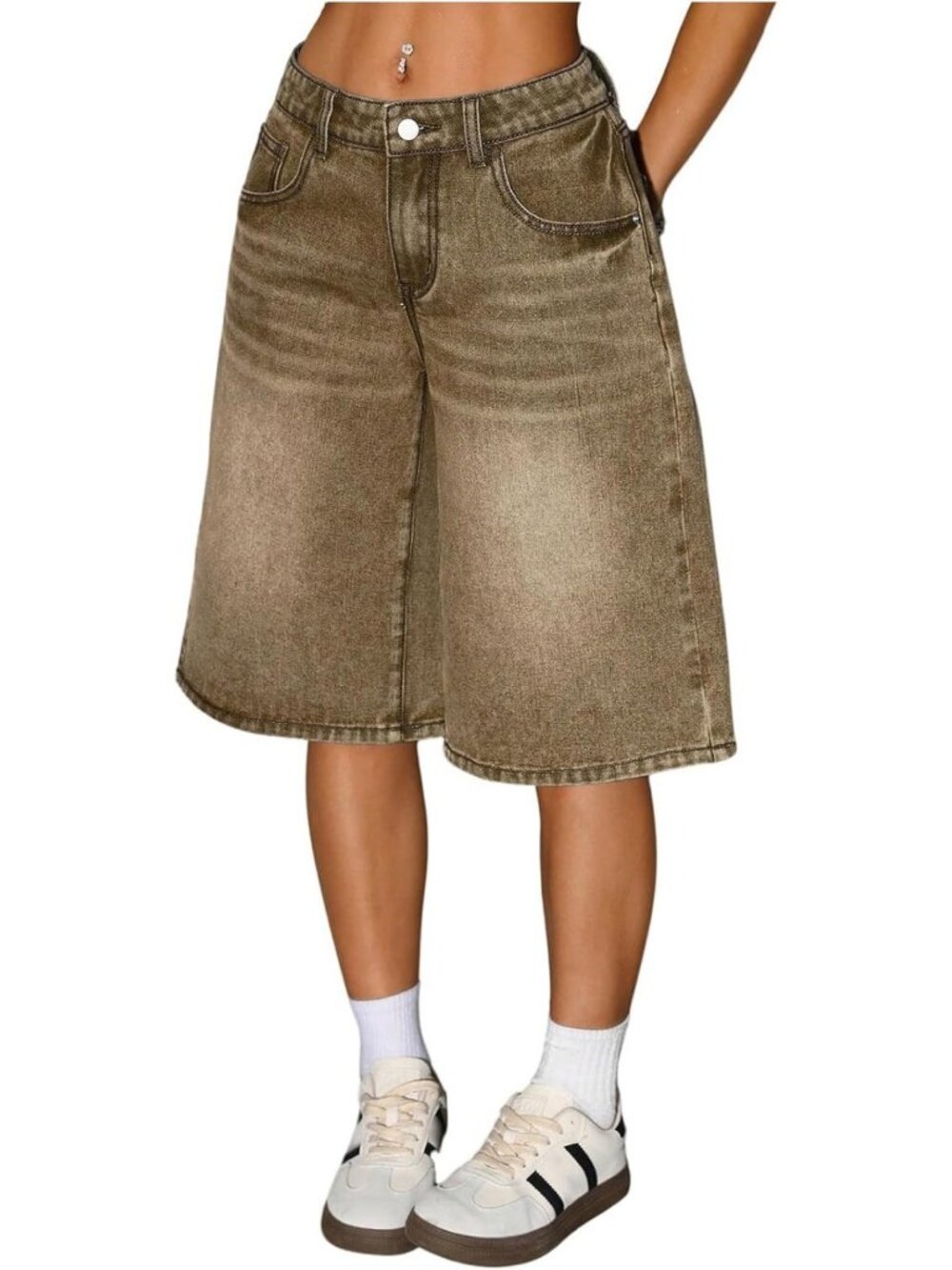 Stylish Women's Low Rise Baggy Denim Bermuda Shorts | Wide Leg Jean Shorts